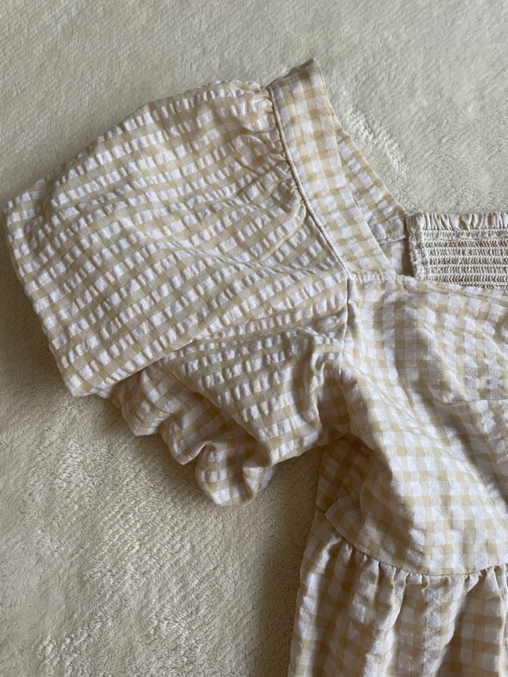 Old Navy Yellow Gingham Puff Sleeve Square Neck Top - Picture 2 of 7